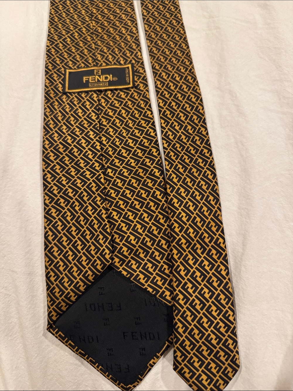 Vtg Fendi Logo Silk Patterned Men's Tie in Brown and Black Italy - Picture 3 of 6